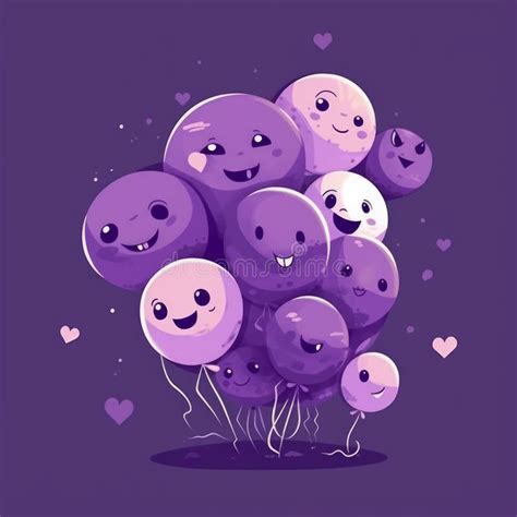 Cute Purple Balloons On Purple Background Generative Ai Stock