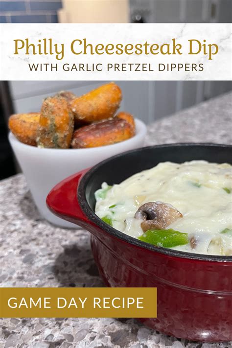 Philly Cheesesteak Dip With Garlic Pretzel Dippers Omg Pretzels