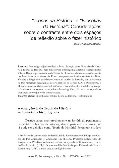 Pdf Teorias Da Hist Ria E Filosofias Da Hist Ria Considera Es