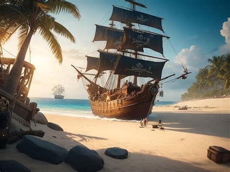 Premium Photo | Pirate ship stranded on the beach