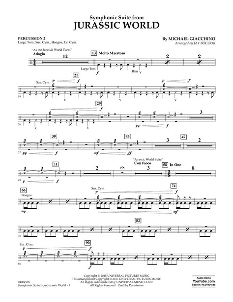 Jurassic World Symphonic Suite Percussion 2 Por Jay Bocook Partituras Para Banda De