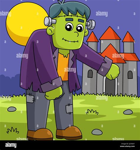 Frankenstein On Halloween Colored Illustration Stock Vector Image Art