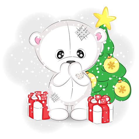 Premium Vector Cute Polar Bear With A Christmas Tree And Presents