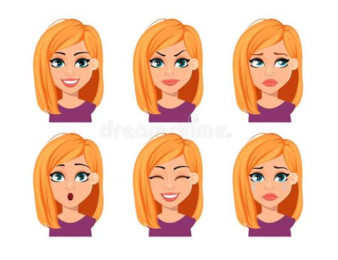 Facial Expressions Of A Beautiful Woman Different Female Emotions Set