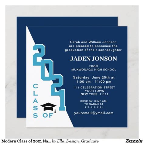 Modern Class Of 2022 Navy Blue Graduation Party Invitation Zazzle