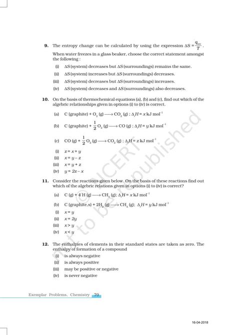 Ncert Exemplar Book For Class 11 Chemistry Chapter 6 Thermodynamics