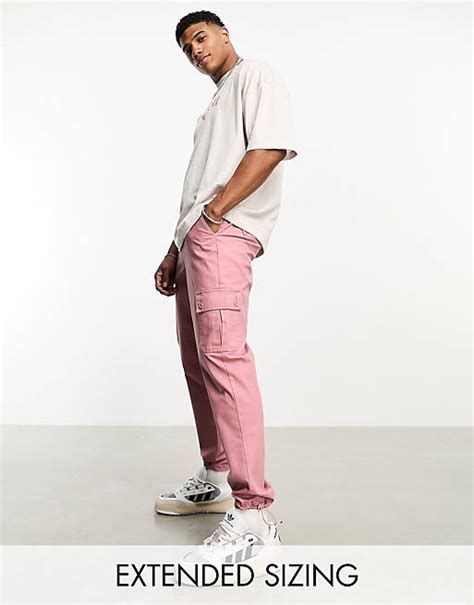 Asos Design Tapered Cargo Pants In Dusty Pink Asos