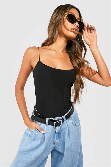 Spaghetti Strap Slinky Bodysuit Boohoo