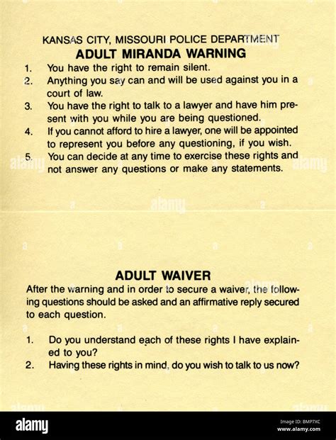 Miranda Warning Card Hi Res Stock Photography And Images Alamy