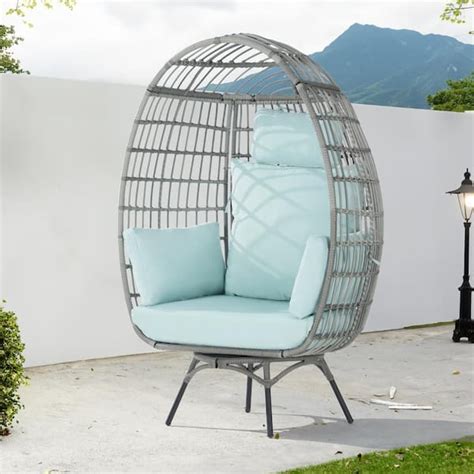 SANSTAR Patio Wicker Swivel Egg Chair, Oversized Indoor Outdoor Egg ...