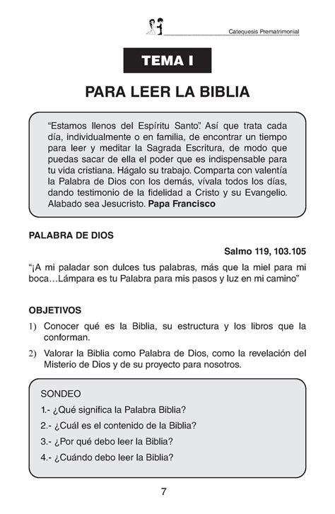 TEMA 1 LEER LA Biblia Es Buena La Ciencia Catequesis Prematrimonial