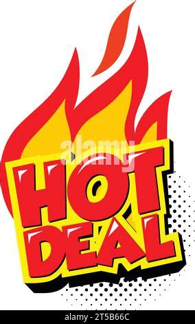 Hot Deal Promotion Sticker Flat Fire Banner Price Tag Hot Deal Sale Offer Price Vector On