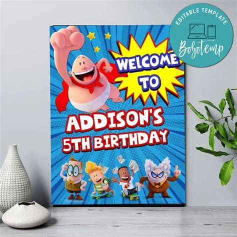 Captain Underpants Birthday Welcome Sign Digital File Printable DIY