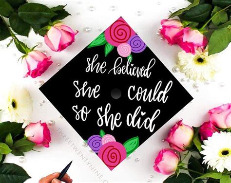 Graduation Cap Decoration Custom Grad Cap She Believed She Could So She Did Sunflowers Etsy