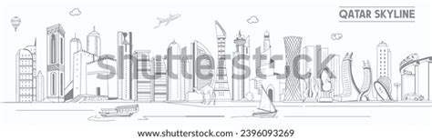 Qatar Skyline Line Art Illustration Black Stock Vector (Royalty Free ...