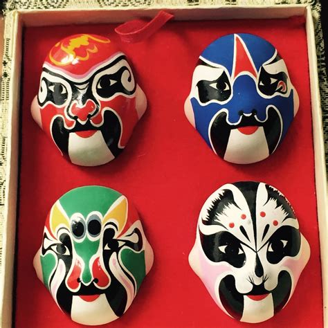 Chinese Opera Masks Miniature Chinese Opera Facial Make Up Masks Red Blue Green White Set Of 4