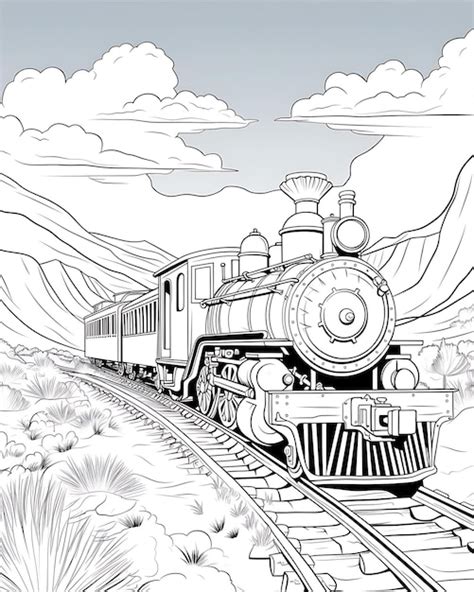 Premium Photo Black And White Train Coloring Page