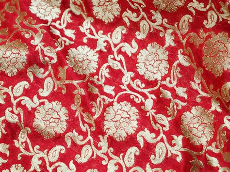 Red Brocade Fabric Indian Brocade Dress Material Wedding Dress Etsy