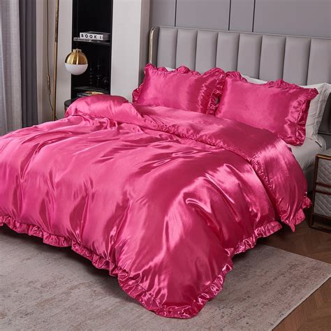 Move Over Hot Pink Ruffle Comforter Set King Satin Comforter Set Hot