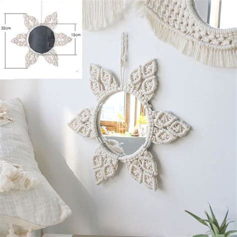 MIROIR 8 Miroir rond en macramé acrylique style Boho corde en coton