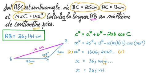 Vid O Question Utiliser La Loi Des Cosinus Pour D Terminer Une