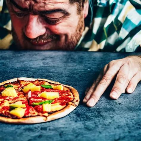 Italian Chef Crying While Looking At A Pineapple Pizza Stable Diffusion