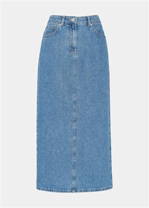 Blue Denim Straight Midi Skirt Whistles Uk Whistles Uk