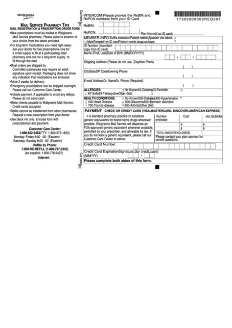 Walgreens Mail Order Form Printable Pdf Download