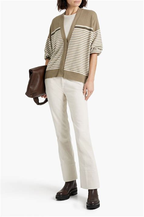 BRUNELLO CUCINELLI Bead Embellished Striped Wool Cashmere And Silk