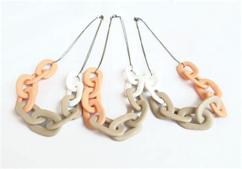 Peach Nude Necklace Chunky Oversized Link Necklace Etsy
