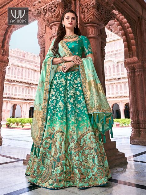 Amazing Turquoise Color Silk Designer Lehenga Choli In 2020 Bridal