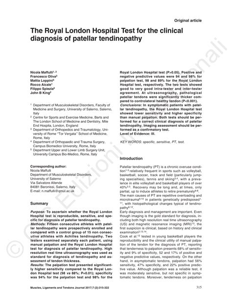 PDF The Royal London Hospital Test For The Clinical Diagnosis Of