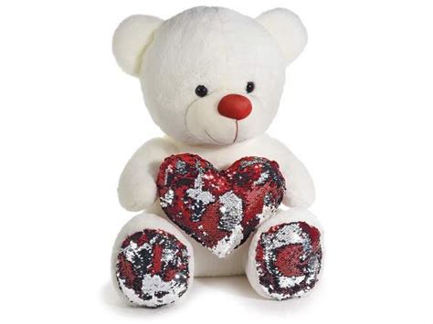 Orsetto Peluche Seduto C Cuore Zampe Paillettes Reversibili 57 05 40