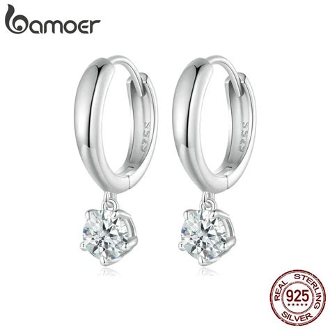 Bamoer 925 Sterling Silver 0 5CT Moissanite Ear Buckles Classic Hoop