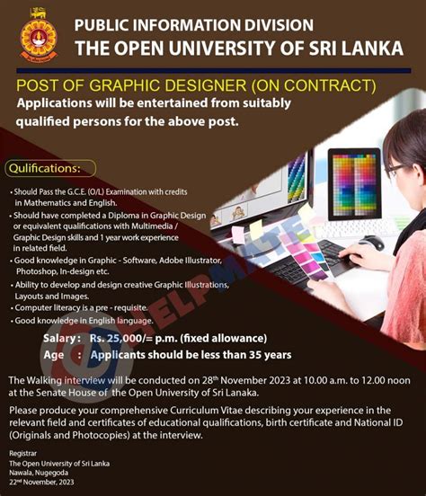 Graphic Designer Open University Of Sri Lanka Ehelpmate