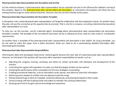 Pharmaceutical Sales Representative Job Description And Its FAQ Shop