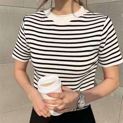 Jual Clothing Kt Korean Knit Top Stripes Collar Knit Baju Rajut