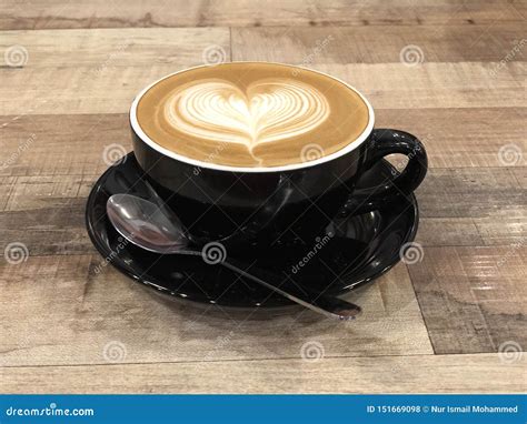 Hot Coffee Cappuccino Latte Art With Heart Design Stock Photo Image