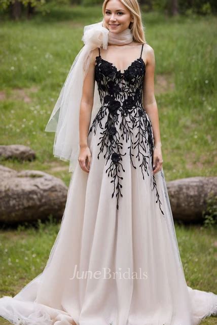 Sexy A Line Lace Black And White Wedding Dress Country Beach Elegant