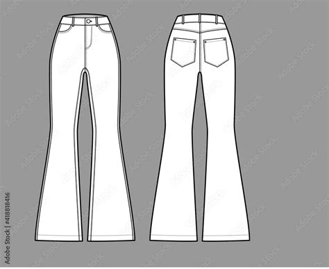 Jeans Flared Bottom Denim Pants Technical Fashion Illustration With