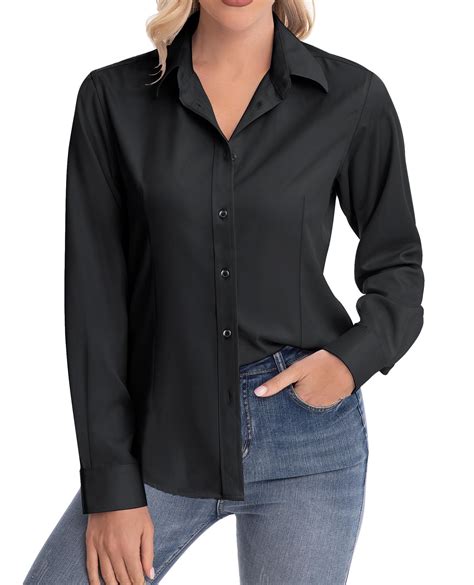 Siliteelon Basic Long Sleeve Button Down Shirts For Women Stretch Formal Work Blouse