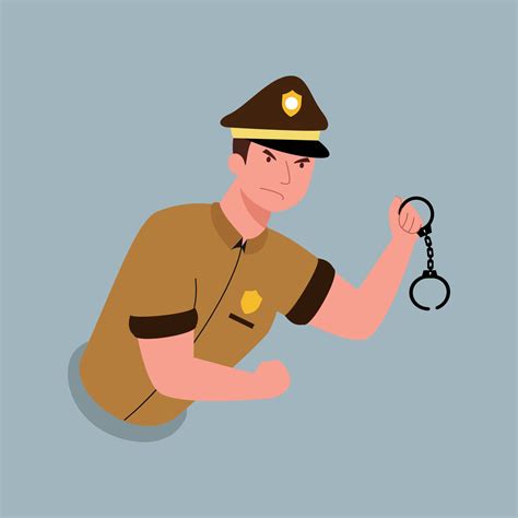 vector illustration of an asian police officer in a brown uniform ...