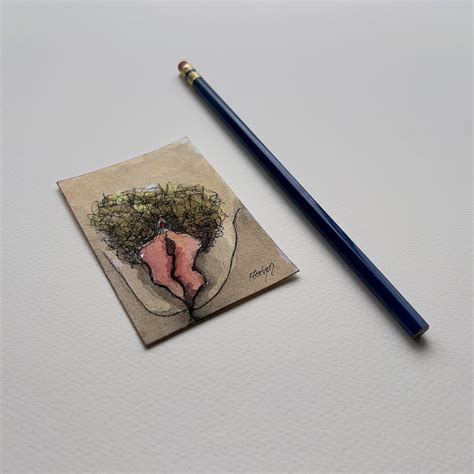 Atc Vulva Drawing Miniature Colorful Yoni Art Handmade Vulva Etsy