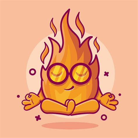 cute fire flame character mascot with yoga meditation pose isolated ...