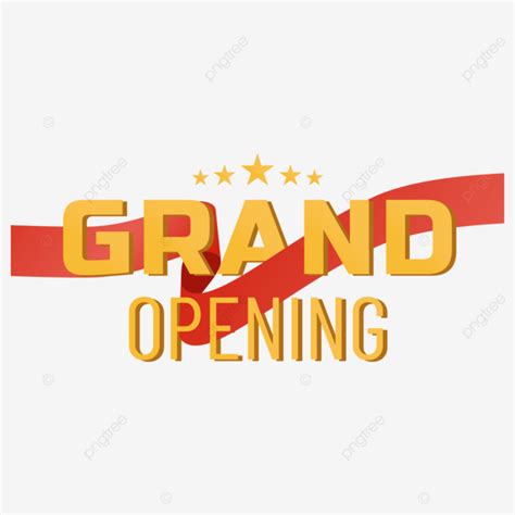 Grand Opening Sign With Red Ribbon And Stars On White Background Logo