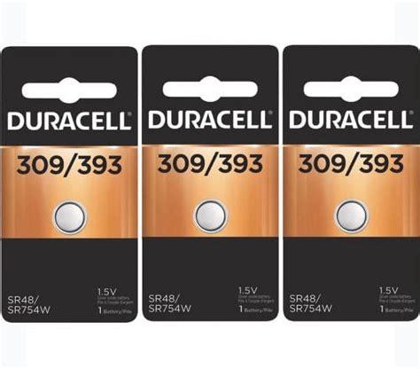 3 Pcs Duracell 309 393 SR48 Watch Calculator 1 5V Silver Oxide Coin