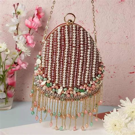 Potli Clutch With Pearl Stone Work Bridal Purses Traditional Potlis