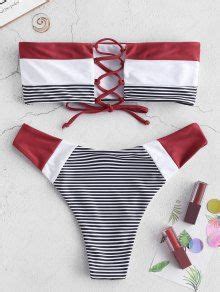 ZAFUL Striped Lace Up Bandeau Bikini Set In MULTI A ZAFUL 2024