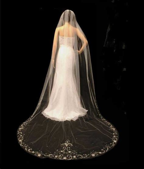 Cathedral Wedding Veil With Silver Beaded Crystal Edge