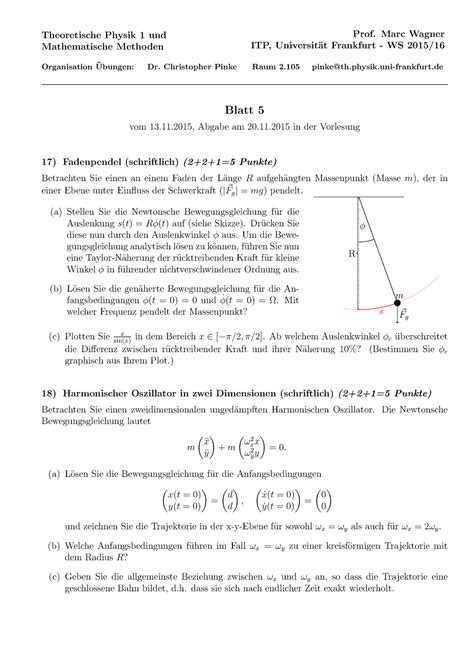 Blatt 05 Wintersemester Theoretische Physik 1 Und Mathematische